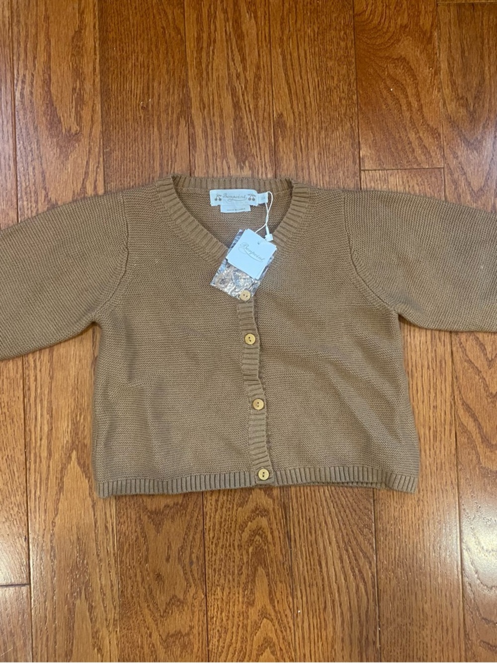 Bonpoint NWT Toddler Knit Cardigan in Camel with Buttons 2T